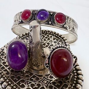 Multicolor Himalayan Cuff Bracelet 2 ring set